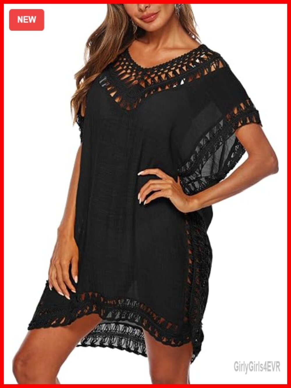 Hollow Out Swimwear Cover Up V-Neck Cap Sleeve Beach Bikini Coverup